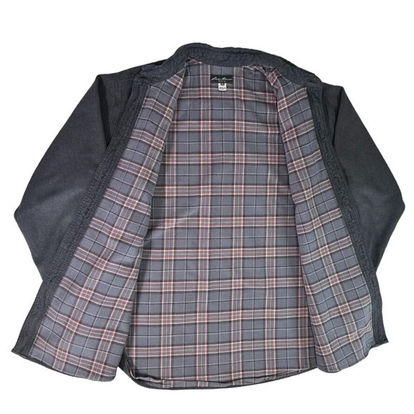 EDDIE BAUER Denim Shacket w Plaid Flannel Interior Lining Mens Size 2XL - Picture 2 of 9